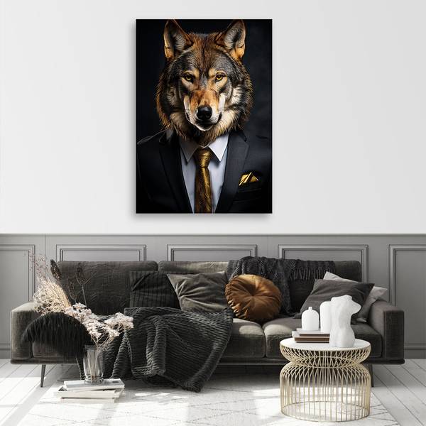 Wandbild wolf tiere im anzug 70 x 100 cm