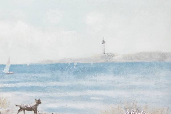 Acrylbild Handgemalt Strände Yuk Beige - Blau - Baumwollstoff - 120 x 60 x 4 cm