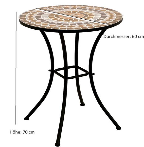 Bistrotisch LUCCA Schwarz - Braun - Weiß - Stahl - Mosaik - 60 x 70 x 60 cm