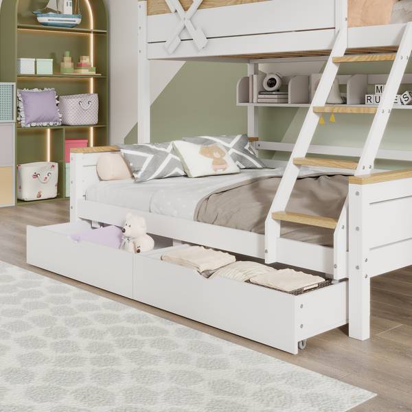 Etagenbett Aura Ⅰ Braun - Weiß - Holzwerkstoff - Metall - Massivholz - 145 x 155 x 205 cm