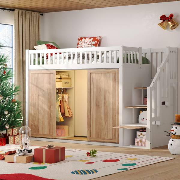 Hochbett  WoodySHEF Ⅰ Weiß - Holzwerkstoff - Massivholz - 95 x 162 x 252 cm