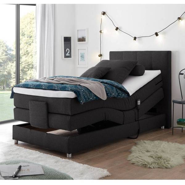 Boxspringbett MANAUS-09-2 Grau - Webstoff - 130 x 112 x 208 cm