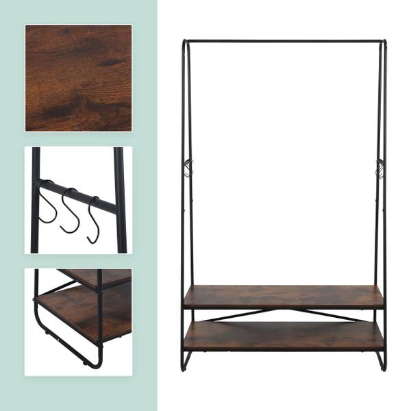 Kleiderständer mit 2 Ablagen Schwarz - Braun - Eisen - 100 x 160 x 45 cm