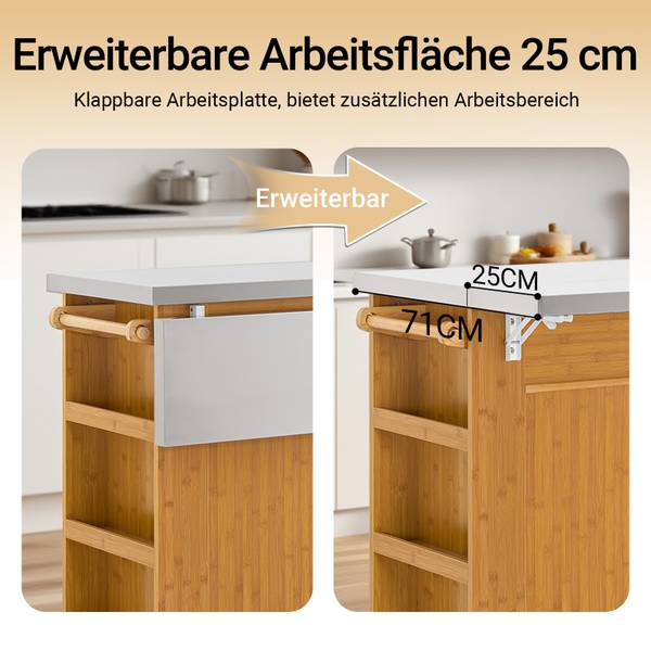 Kücheninsel FKW130-N Braun - Bambus - Holzwerkstoff - 46 x 93 x 107 cm