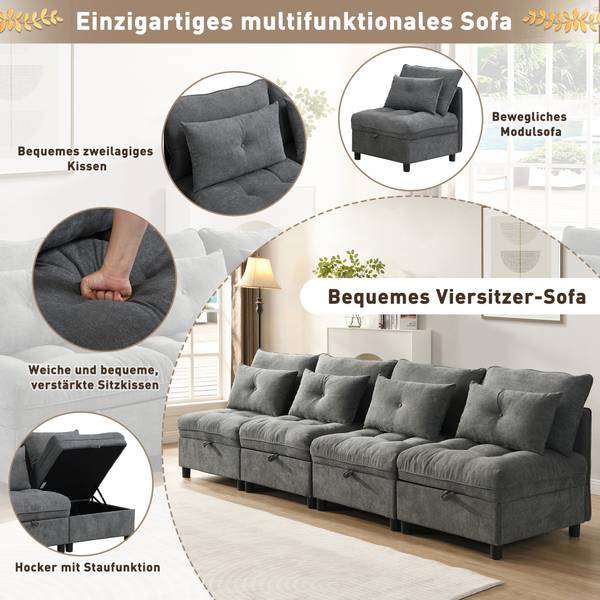 Sofaset Gaia Ⅰ Grau - Kunststoff - Massivholz - Textil - 76 x 87 x 274 cm