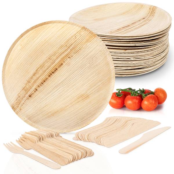Palmblatt Geschirr Set (75-teilig) Holzwerkstoff - 21 x 12 x 21 cm