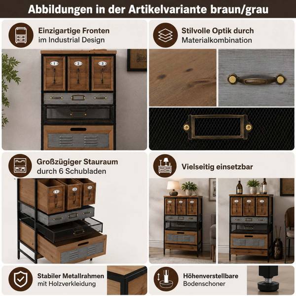 Apothekerkommode Q77 Tanne - Eisen - Zink - 46 x 85 x 35 cm