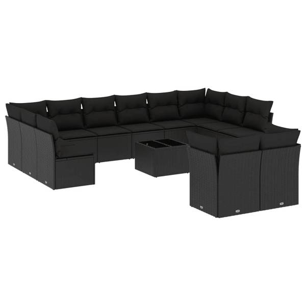 Garten-Lounge-Set 3035205-2 13-teilig Schwarz - Polyrattan - 62 x 69 x 62 cm