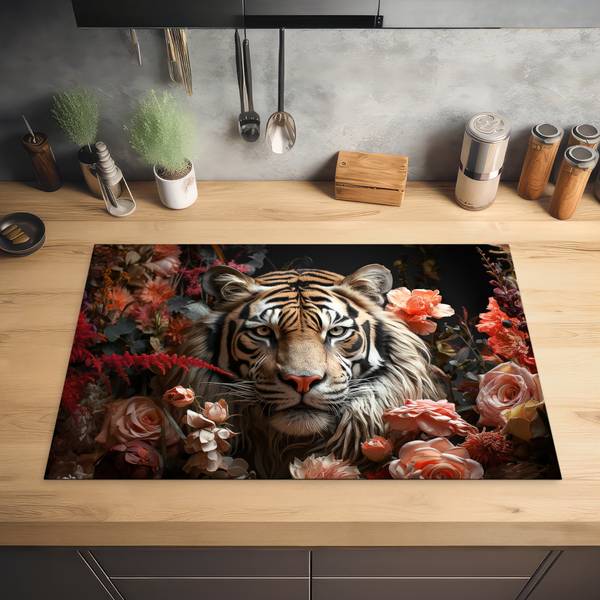 Herdabdeckplatte Tigerblumen 82 x 52 cm