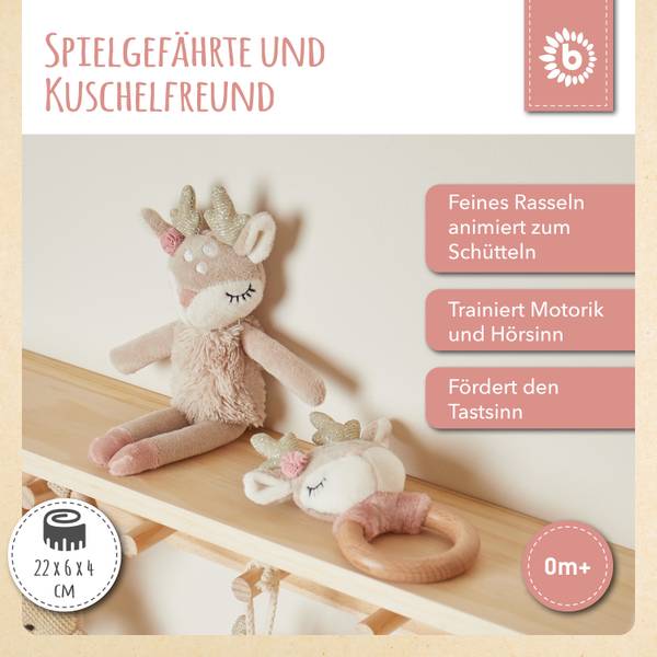 Greifling  mit Rassel Reh  - ab Geburt Beige - Textil - 6 x 4 x 22 cm