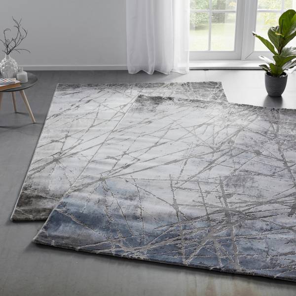 Webteppich MANCHESTER 4 Blau - Grau - Holzwerkstoff - 200 x 1 x 290 cm