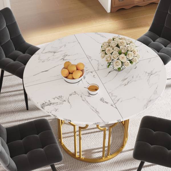 Esstisch Brigvens Gold - Weiß - Holzwerkstoff - Metall - 14 x 76 x 100 cm