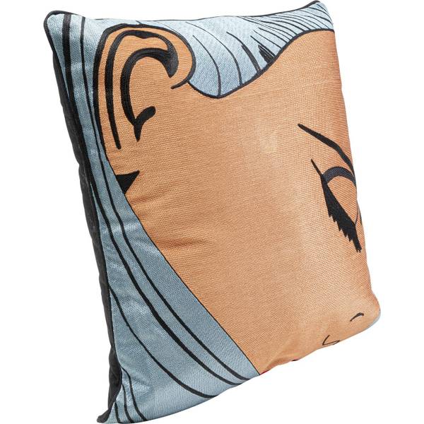 Coussin Comic Face Beige - Bleu - Coton - 50 x 50 x 14 cm