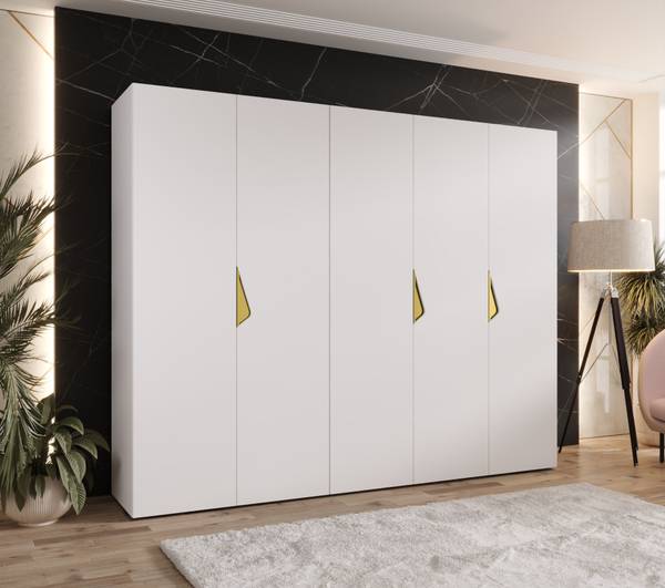 Drehtürenschrank Sandi 1 Gold - Weiß - Breite: 250 cm - 5 Türen - Gold