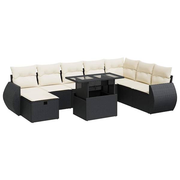 Garten-Lounge-Set 3037521-2 9-teilig Schwarz - Weiß - Polyrattan - 62 x 69 x 62 cm