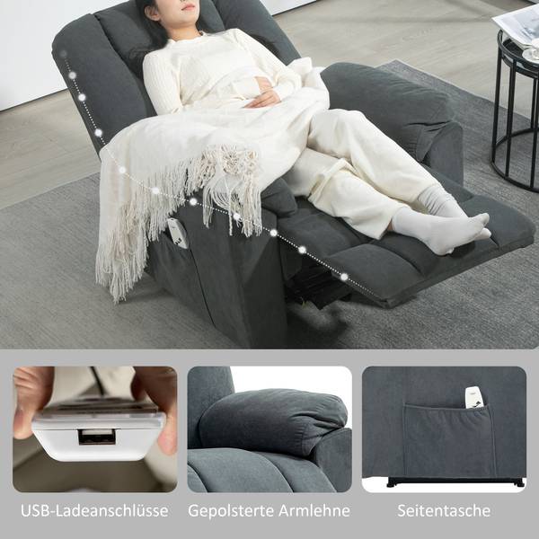Massage-reclinerbank 83B-127V90CG grijs - polyester - velours - 88 x 101 x 97 cm