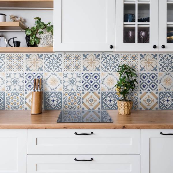 Zelfklevend Wandpaneel Mozaik blauw - polyester-PVC - 100 x 50 x 1 cm