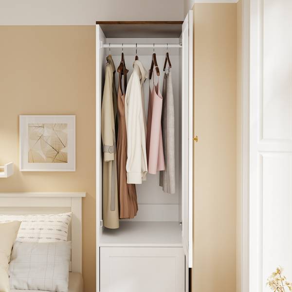 Kleiderschrank KSB03-W Braun - Weiß - Holzwerkstoff - 55 x 187 x 45 cm
