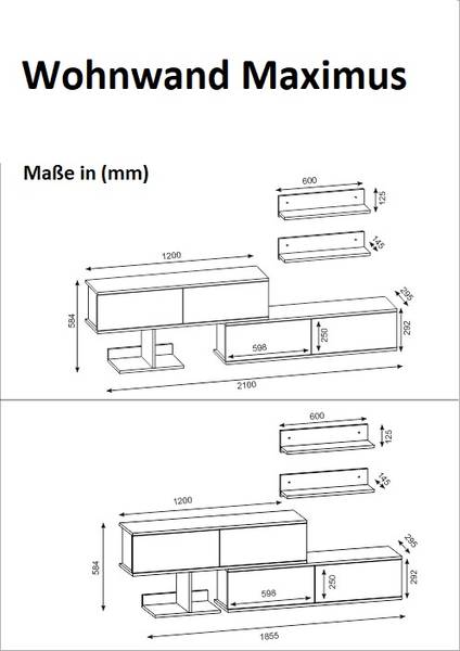 Wohnwand Maximus Weiß Safir Braun - Holzwerkstoff - 185 x 59 x 29 cm