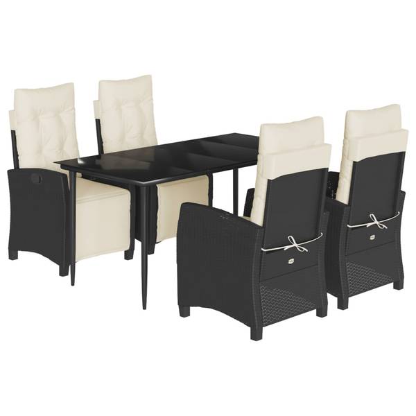 Garten-Essgruppe 3033392-2 5-teilig Schwarz - Polyrattan - 80 x 74 x 160 cm