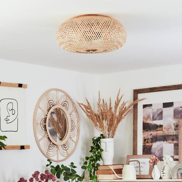 Deckenleuchte Decollatura Beige - Messing - 32 x 25 x 42 cm - Flammenanzahl: 3 - Bambus - Metall