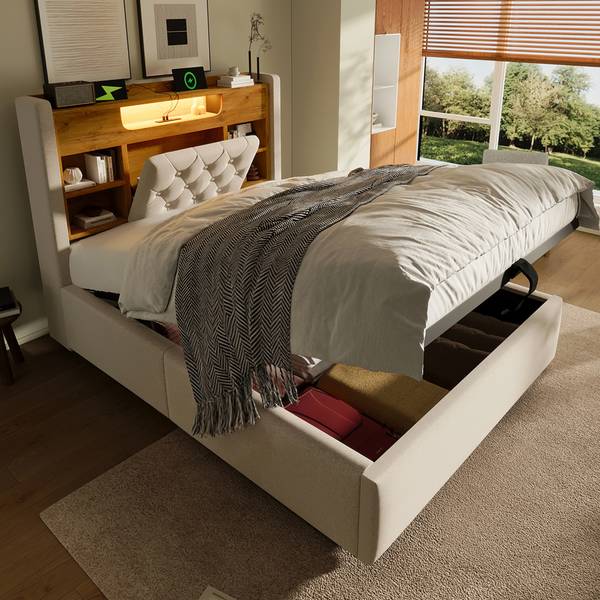 Kinder-Einzelbett K-2076 Beige - Holzwerkstoff - 98 x 115 x 223 cm