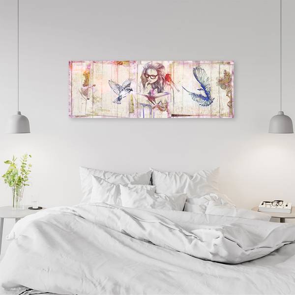 Tableau déco fille avec un livre 150 x 50 cm