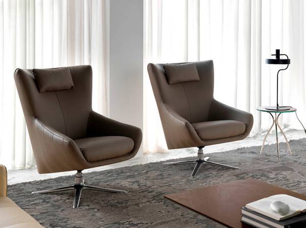 Drehbarer Sessel 5044 Grau - Strukturstoff - Flachgewebe - Kunstleder - Edelstahl - 76 x 100 x 90 cm