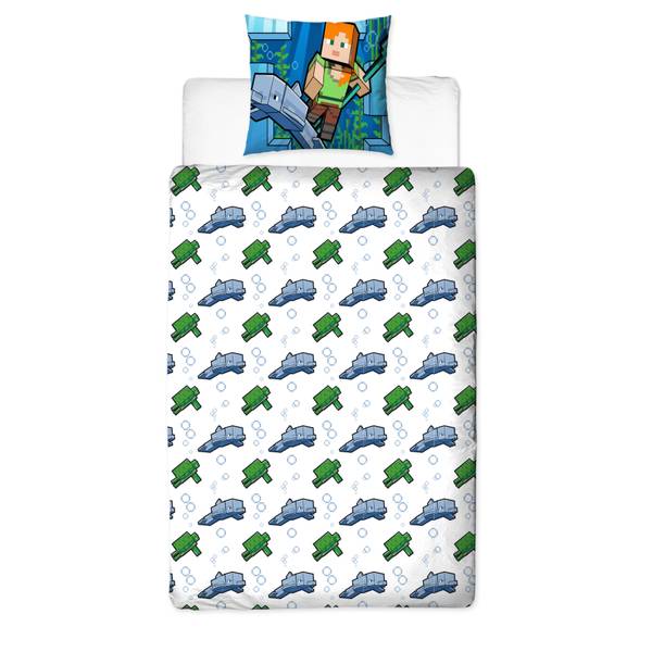 Bettwäsche Minecraft Blau - Weiß - Textil - 135 x 200 x 1 cm