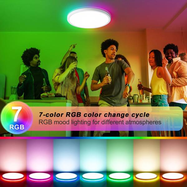 LED Deckenlampe RGB CE1133 Weiß - Kunststoff - Polyrattan - 34 x 3 x 34 cm