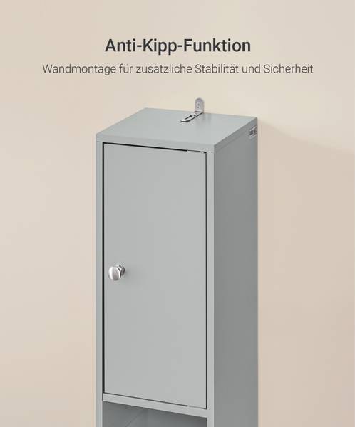 Badezimmer Hochschrank schmal BZR34-HG Hellgrau - Höhe: 180 cm