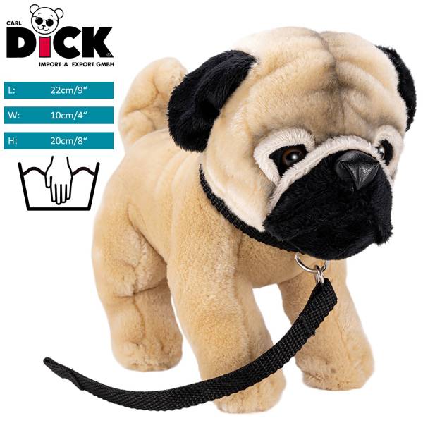 Kuscheltier Mops mit Leine Beige - Kunstfell - 10 x 20 x 23 cm