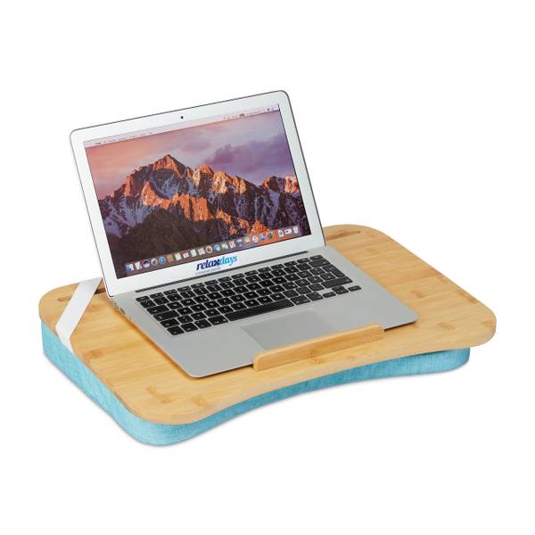 Support pour ordinateur portable en bleu Bleu - Marron - Polyester - 51 x 8 x 36 cm