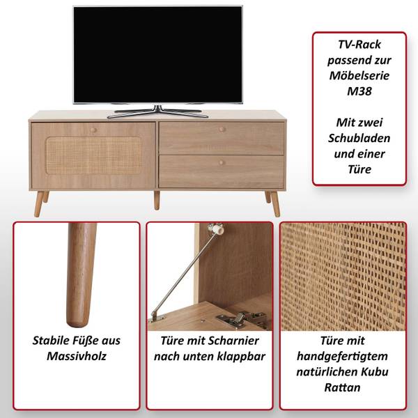 Meuble TV M38 Marron - Peuplier - 140 x 56 x 41 cm
