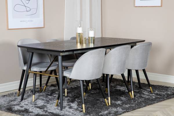 Essgruppe Gold + Velvet (7-teilig) Grau - Samt - 180 x 76 x 85 cm