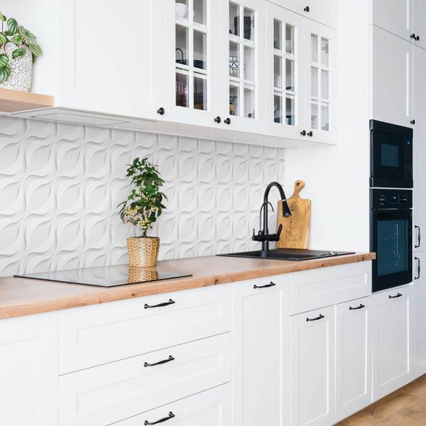Selbstklebendes Wandpaneel Wellen Grau - Polyester PVC - 100 x 50 x 0 cm