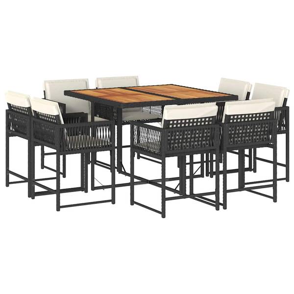 Garten Essgruppe 3033287-6 9-teilig Schwarz - Weiß - Polyrattan - 106 x 73 x 110 cm