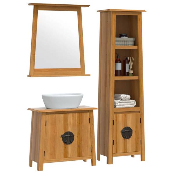 Meubles de salle bain 3223462 lot de 3 Marron - Pin - 70 x 63 x 32 cm