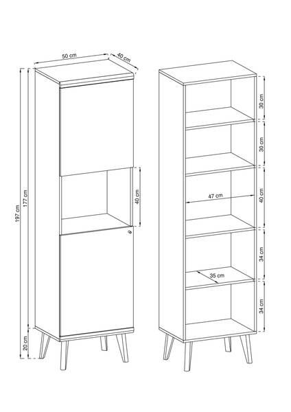 Vitrinenschrank PRIMO PWT50 LED Beige - Weiß - ABS - Melamin - 50 x 197 x 40 cm