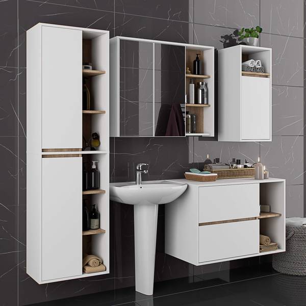 Armoire salle de bains VAMI W90 Marron - Blanc - Bois manufacturé - 90 x 75 x 15 cm