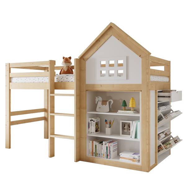 Hochbett SHEFNatur Ⅰ Braun - Holzwerkstoff - 107 x 165 x 205 cm