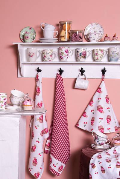 Geschirrtuch Cupcakes HIGH TEA PARTY Rot - Textil - 70 x 70 x 50 cm