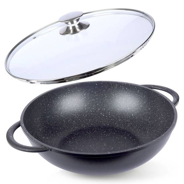 Wokpfanne mit Glasdeckel GRANDE 112979 Schwarz - Aluminium - 33 x 10 x 42 cm