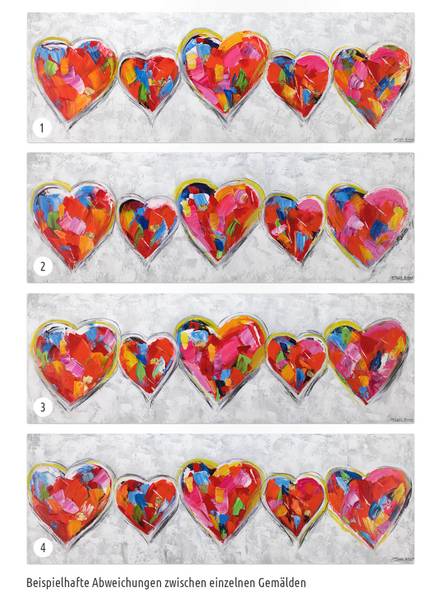 Acrylbild Handgemalt Herz Uv Grau - Baumwollstoff - 150 x 50 x 4 cm