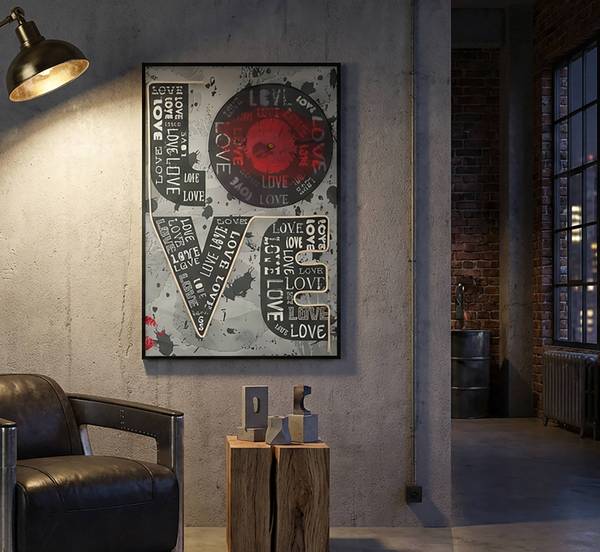 Canvas schilderij Love deels massief hout - 4 x 90 x 60 cm