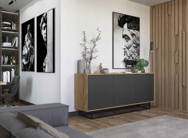 Sideboard APOLLO Loft Graphit - Eiche Wotan Dekor