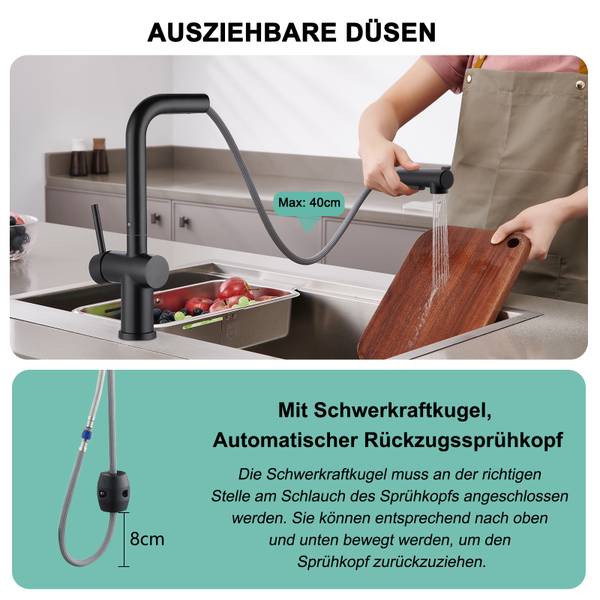 Spültischarmatur Niederdruck KF172D Schwarz - Metall - 24 x 7 x 44 cm