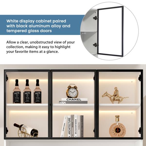 Vitrinenschrank Ourea Ⅰ Schwarz - Weiß - Holzwerkstoff - Glas - Metall - 36 x 200 x 120 cm