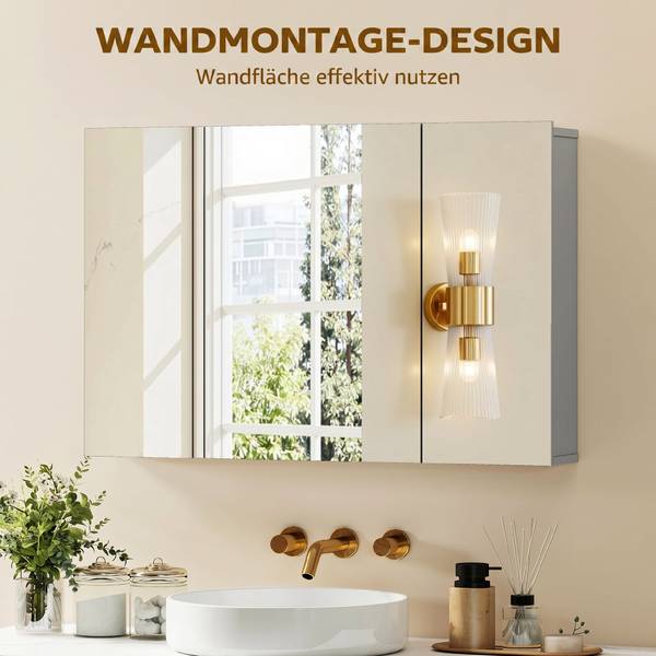 Spiegelschrank 834-366V91GY Grau - Holzwerkstoff - 15 x 60 x 90 cm