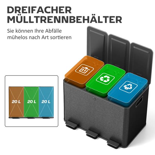Küchenabfalleimer 851-034V02BK Schwarz - Höhe: 57 cm